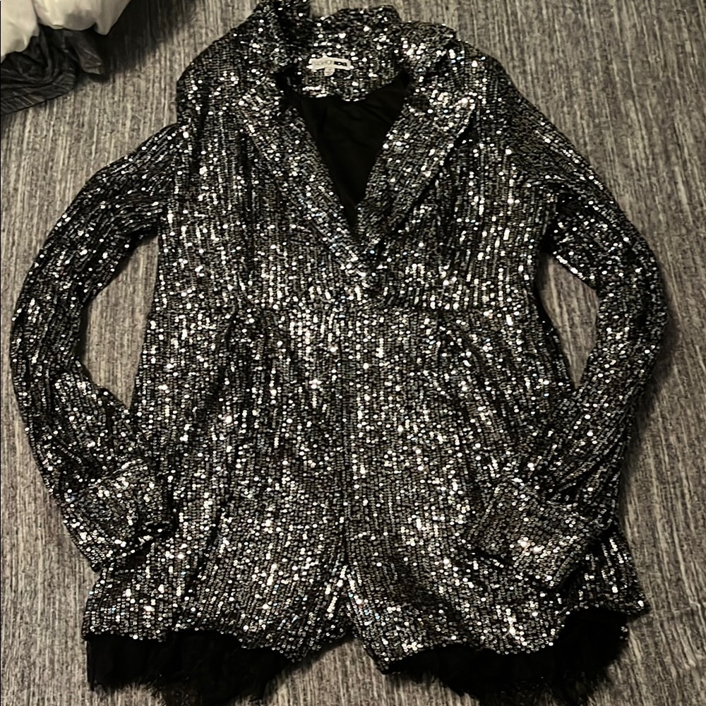 Fashion Nova Black and Silver Sequin Romper